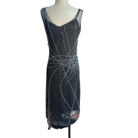 Poleci Women's Black Sleeveless Mini Dress Size M mesh overlay dress - Picture 2 of 11